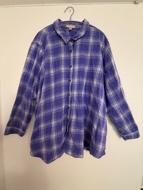 Woman Within Purple Plaid Flannel Shirt Womens 2X 26/28 Long Sleeve Cotton Top